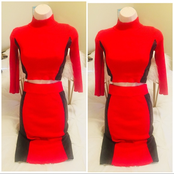 Other - SKIRT AND TOP SET WITH FAUX LEATHER DESIGN